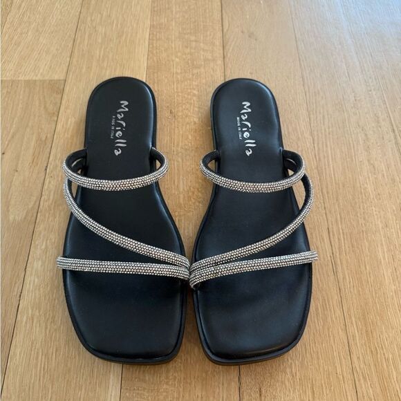 Mariella Black Minimalist Sandals with Sparkly Straps - Picture 1 of 5
